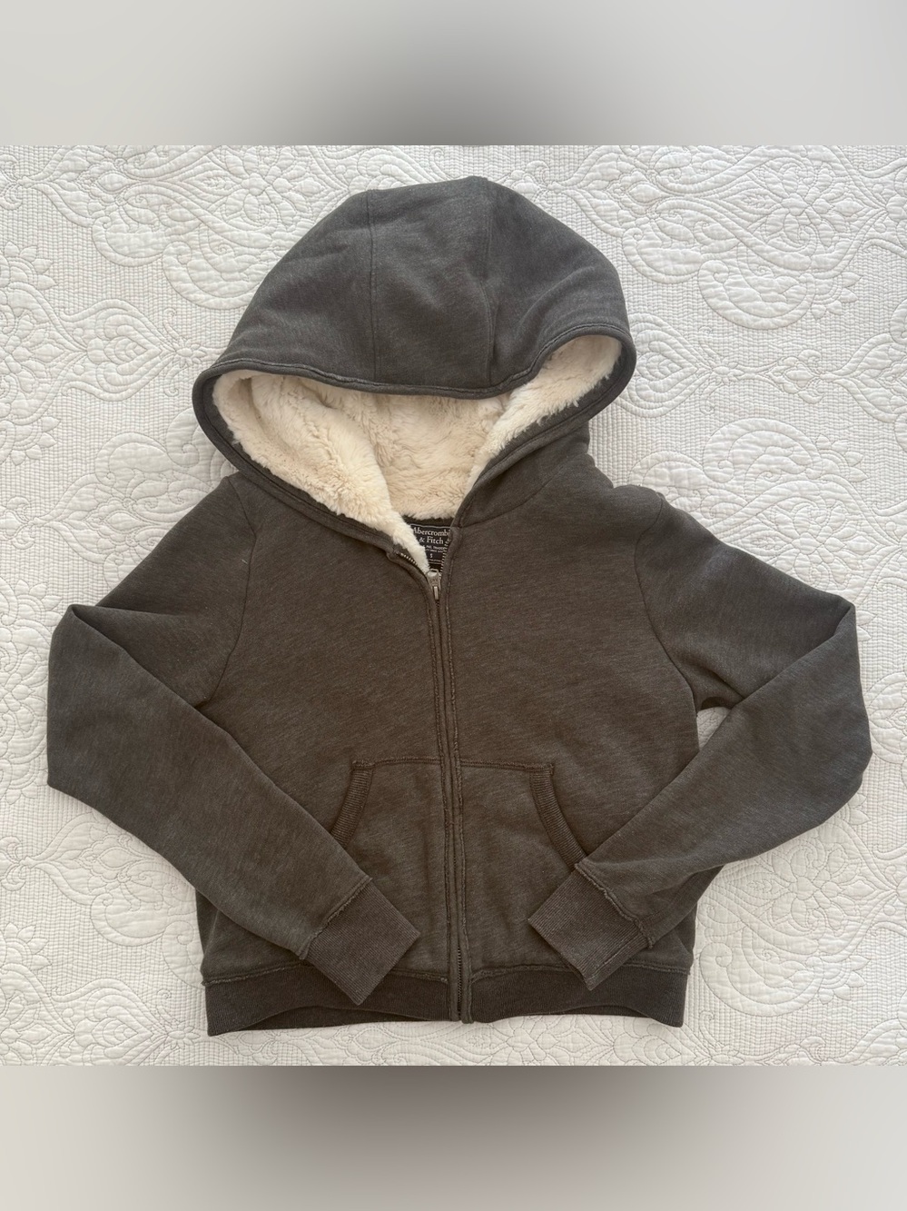 Abercrombie & Fitch Sherpa Lined Full Zip Hoodie Charcoal Grey Sz Small